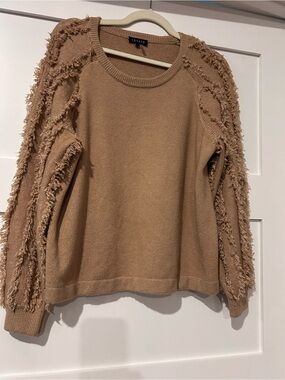STATE Camel Fringe-Trim Crewneck Sweater
